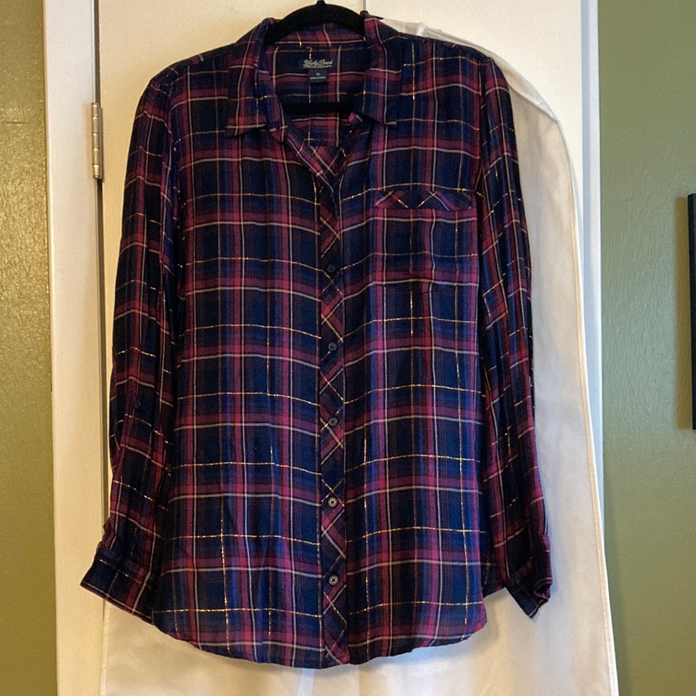 Lucky Brand Purple & Gold Thread Button Down